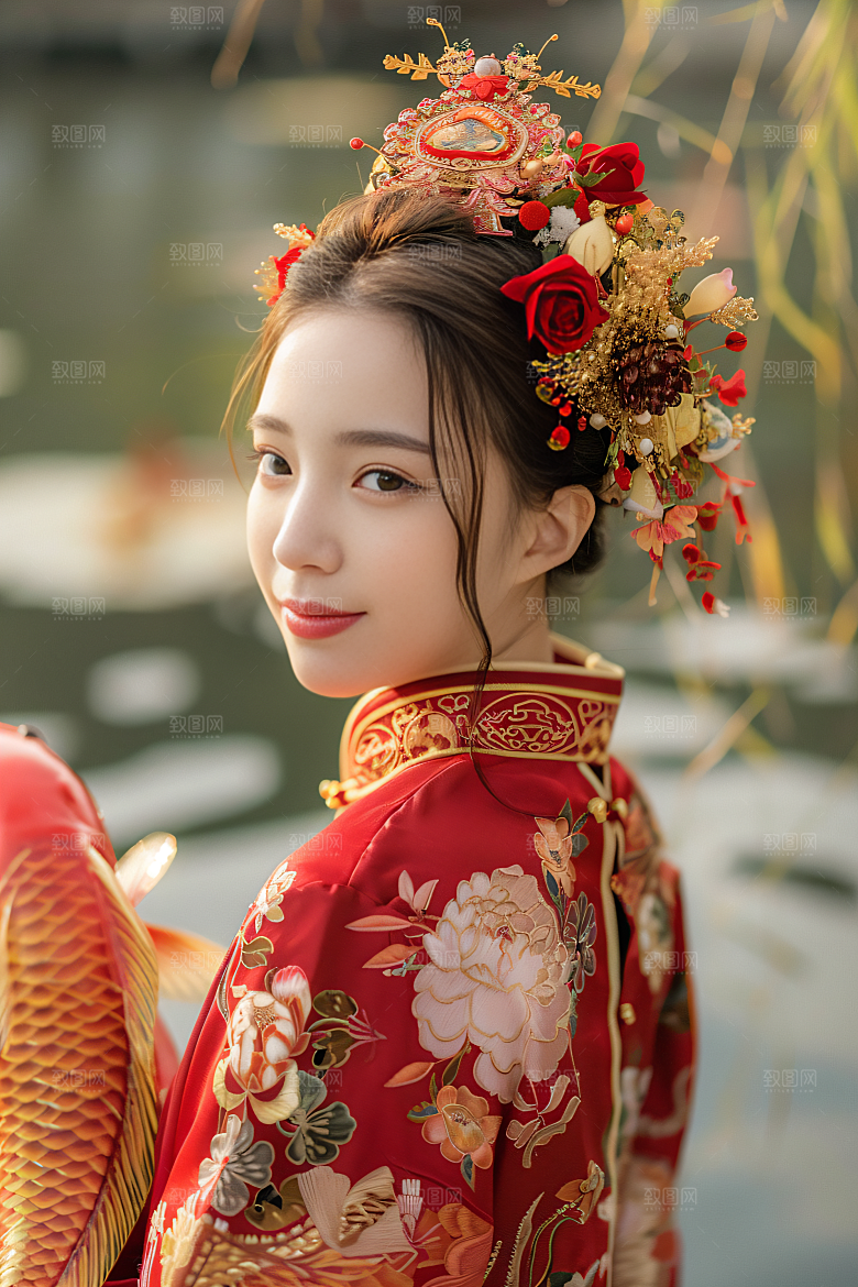 锦鲤汉服美女人像中国风素材