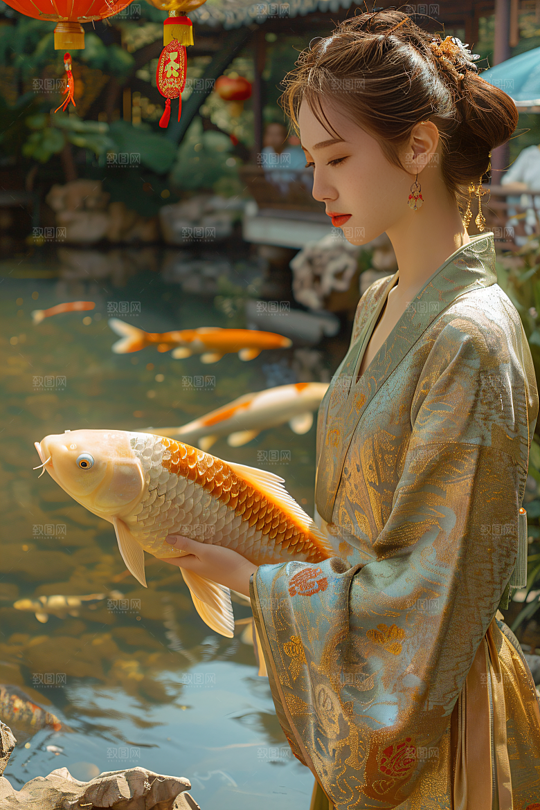 锦鲤汉服美女高清古风素材