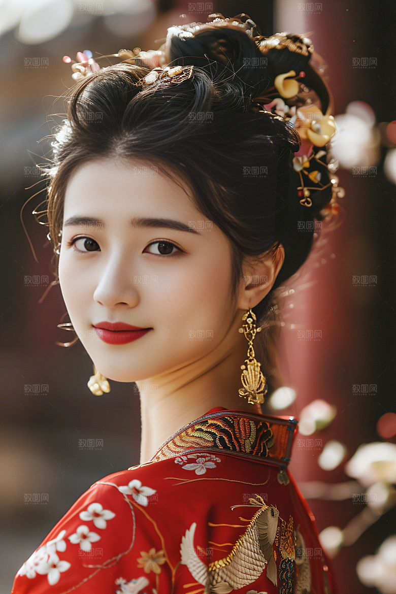 锦鲤汉服美女中国风精致素材