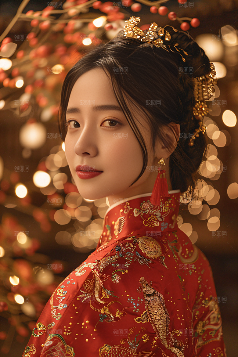 锦鲤汉服美女精致吉祥素材