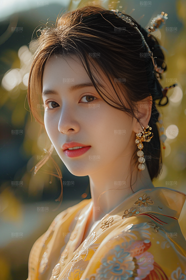 锦鲤汉服美女精致中国风素材