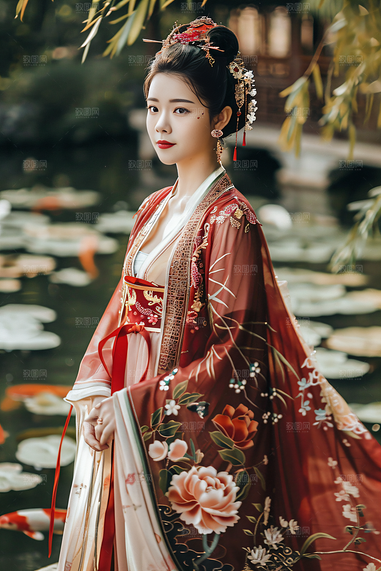 锦鲤汉服美女中国风精致素材