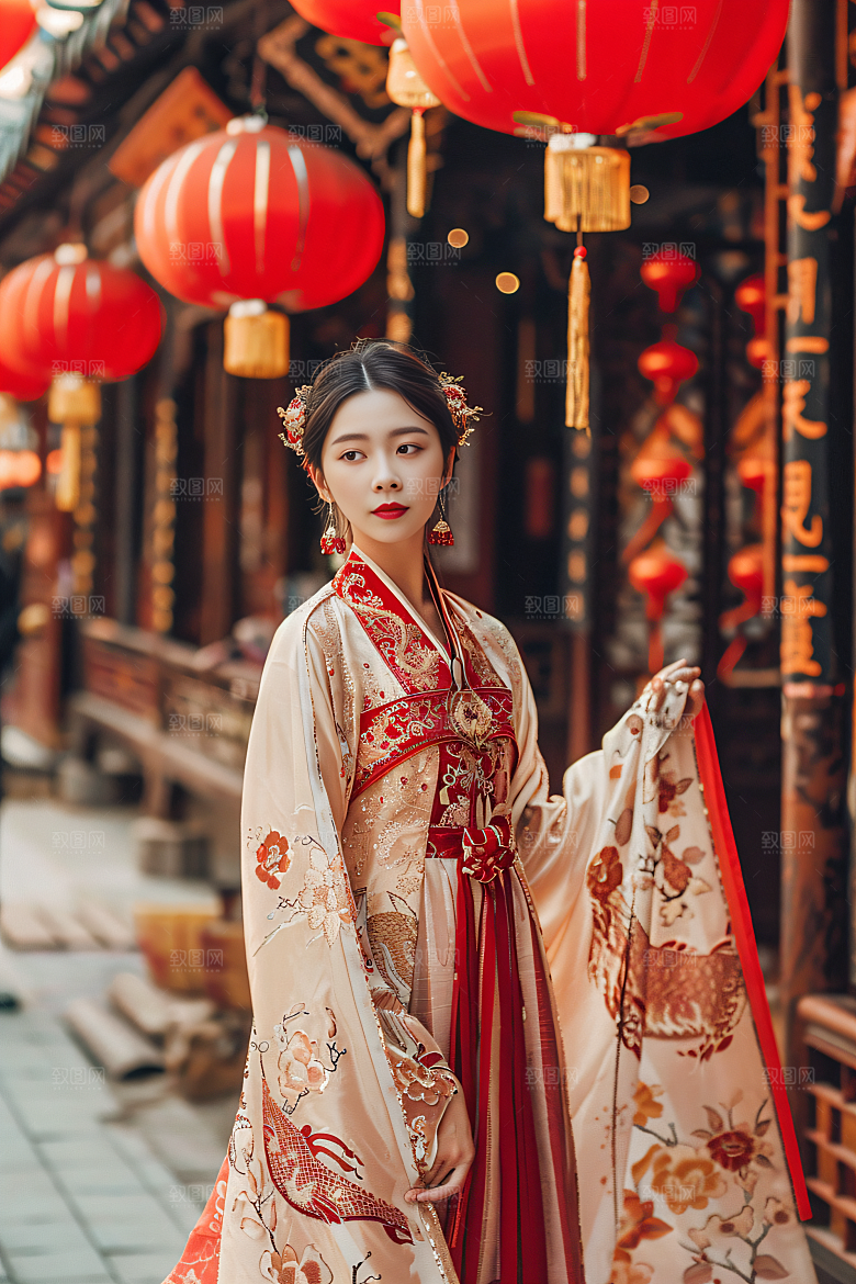 锦鲤汉服美女肖像人像素材