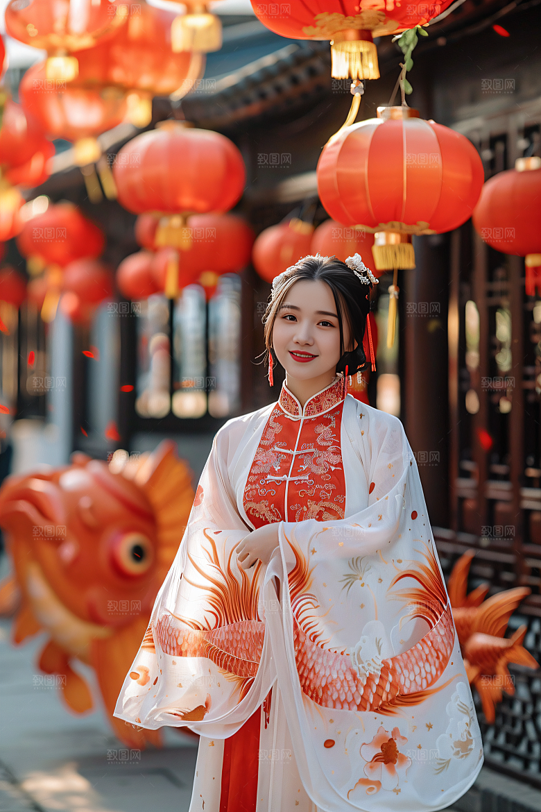 锦鲤汉服美女金鱼古风素材