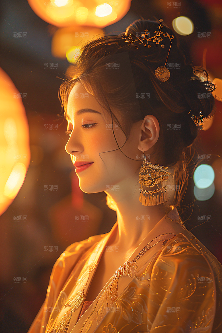 锦鲤汉服美女金鱼高清素材