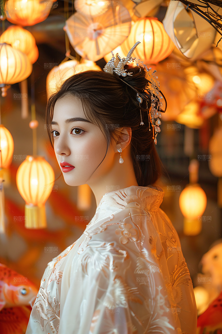 锦鲤汉服美女高清古风素材