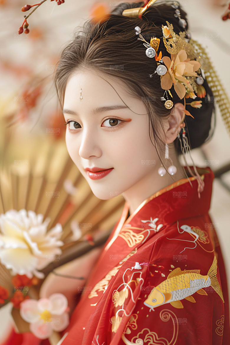 锦鲤汉服美女古风金鱼素材