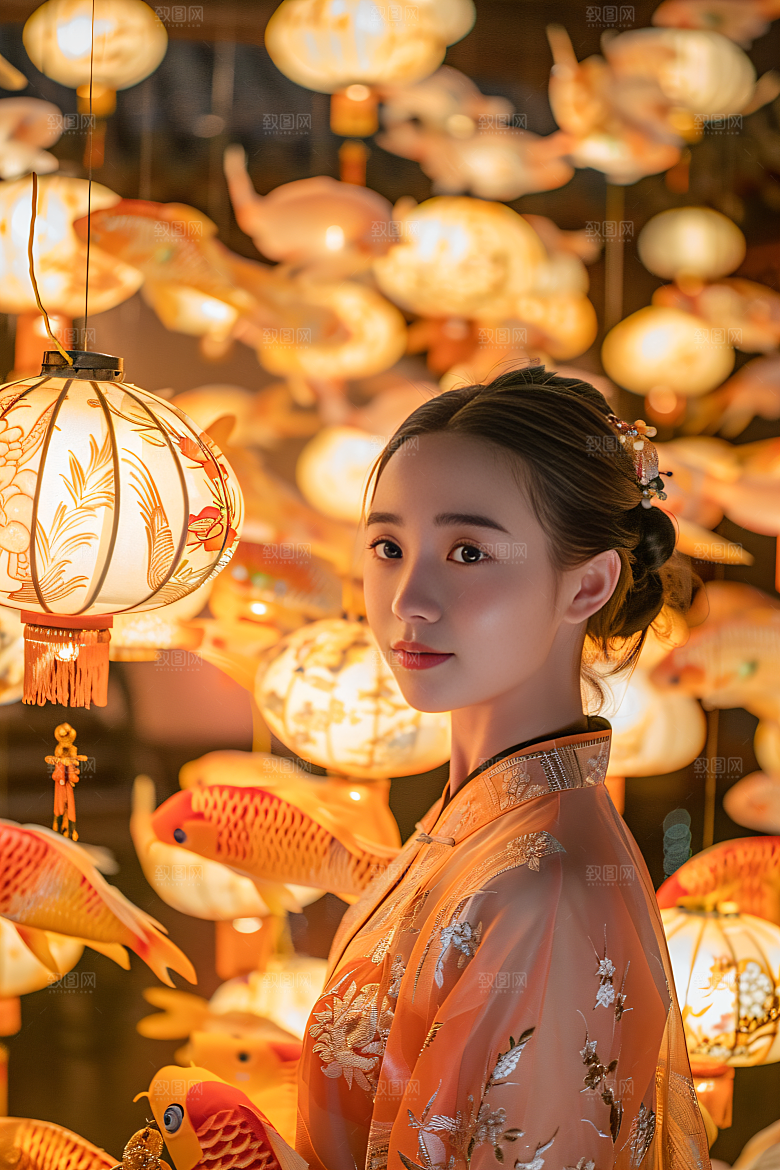 锦鲤汉服美女传统人像素材
