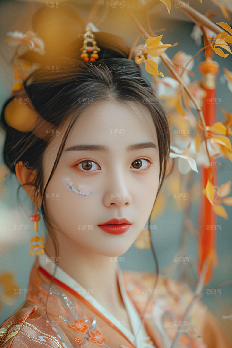 锦鲤汉服美女金鱼优雅素材