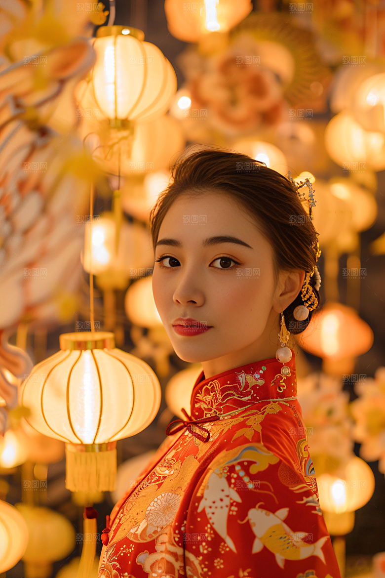锦鲤汉服美女精致金鱼素材