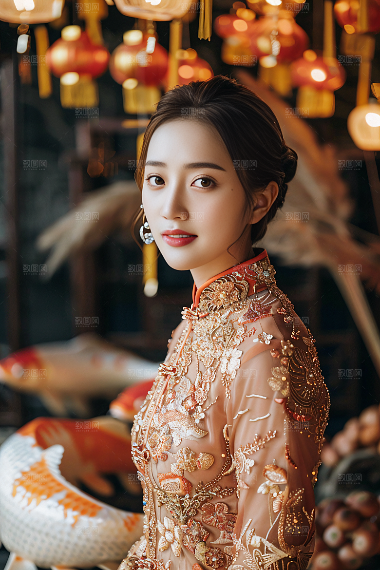 锦鲤汉服美女金鱼古风素材