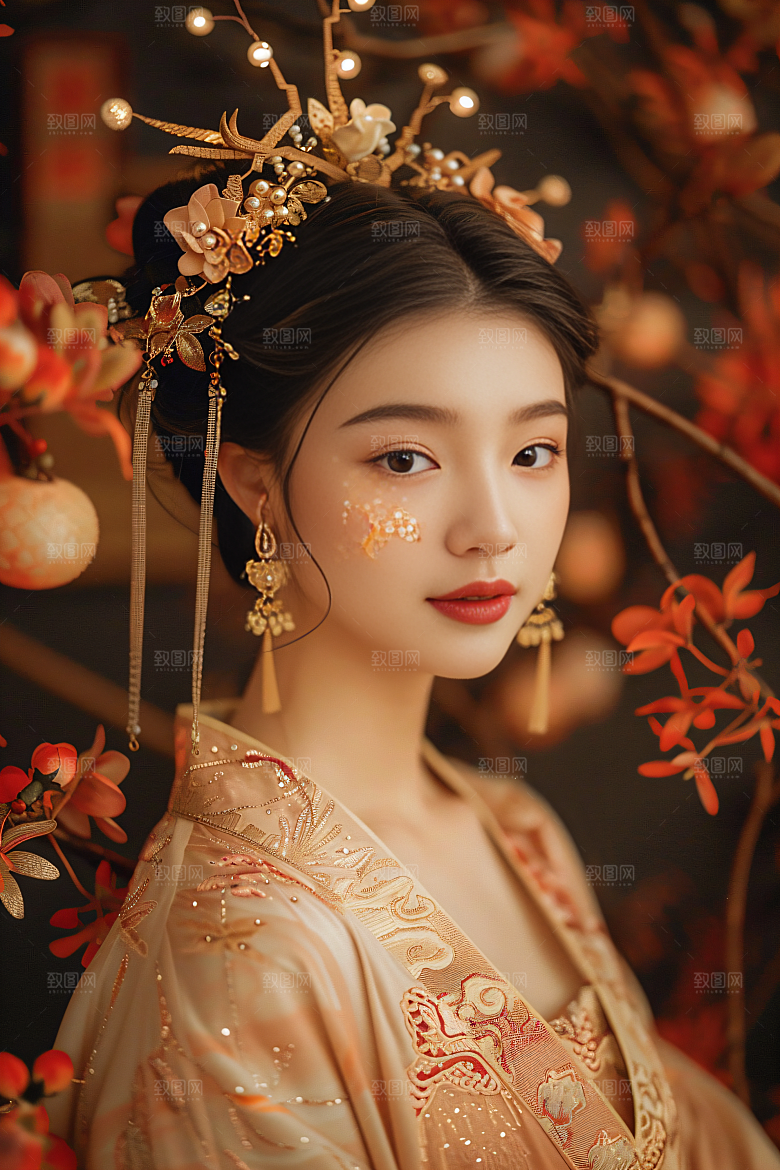 锦鲤汉服美女中国风传统素材