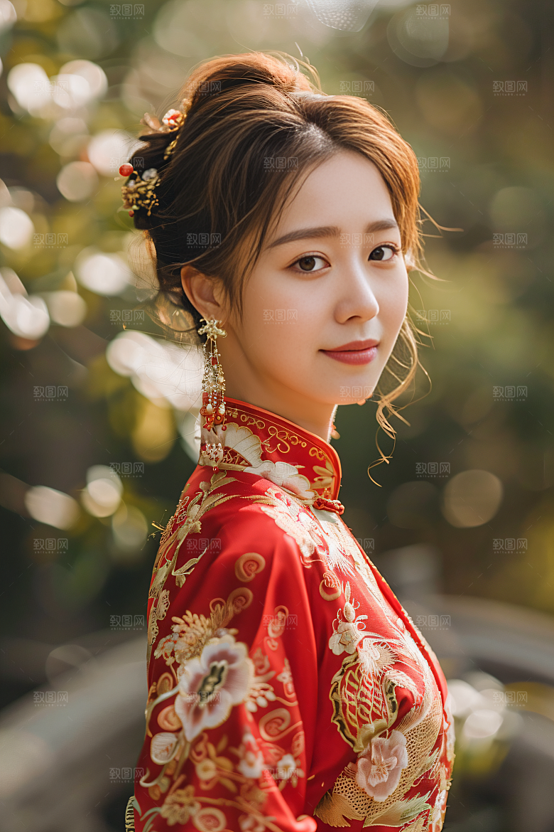 锦鲤汉服美女优雅唯美素材