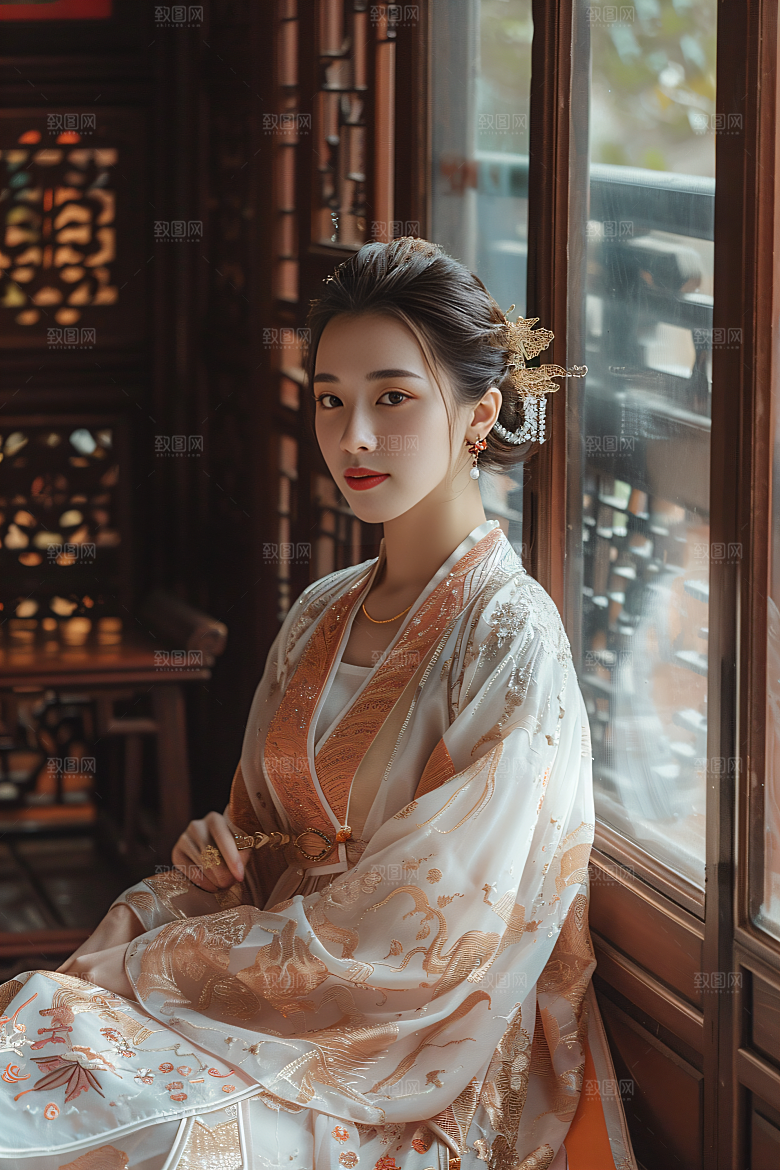 锦鲤汉服美女中国风传统素材