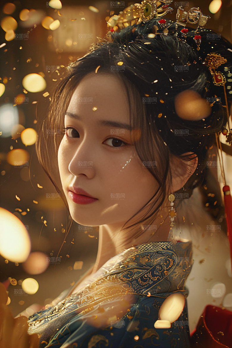 锦鲤汉服美女中国风肖像素材