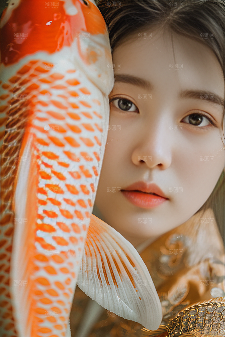 锦鲤汉服美女古风古风素材