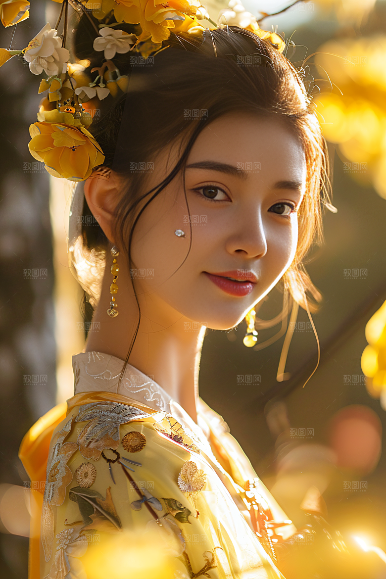锦鲤汉服美女吉祥古风素材