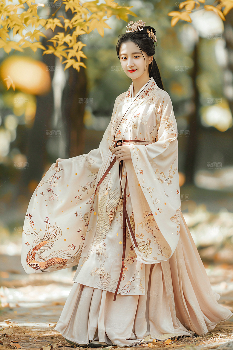 锦鲤汉服美女金鱼高清素材
