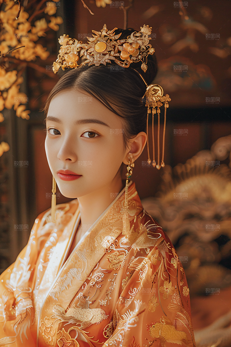 锦鲤汉服美女唯美高清素材