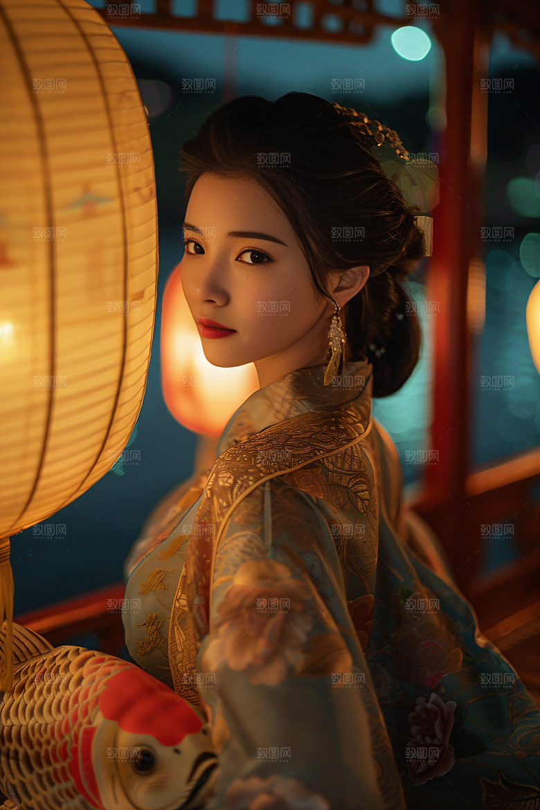 锦鲤汉服美女肖像优雅素材