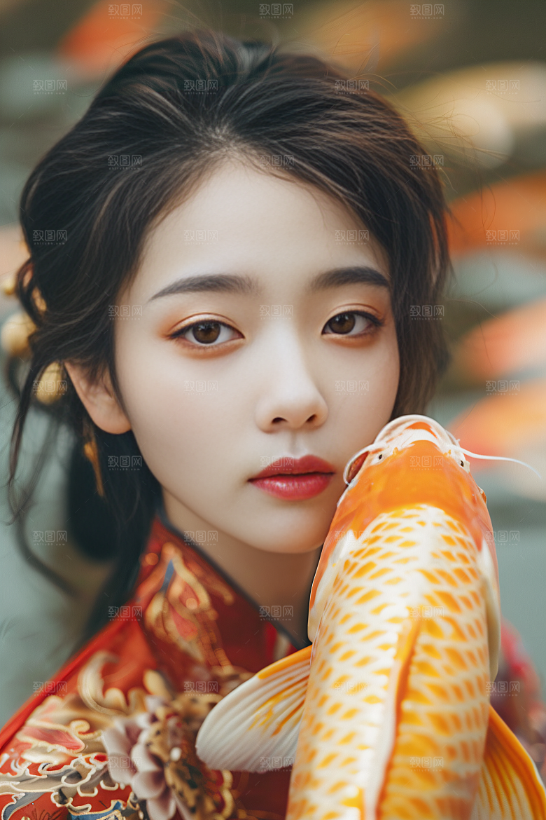 锦鲤汉服美女古风中国风素材