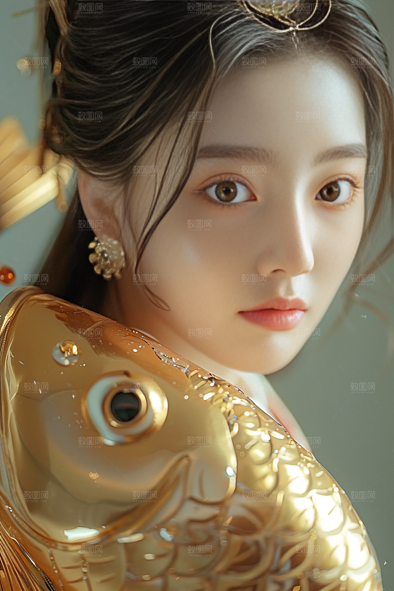 锦鲤汉服美女优雅金鱼素材