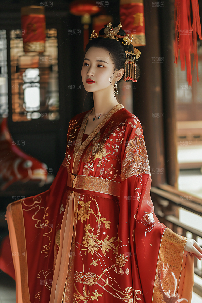 锦鲤汉服美女肖像古风素材