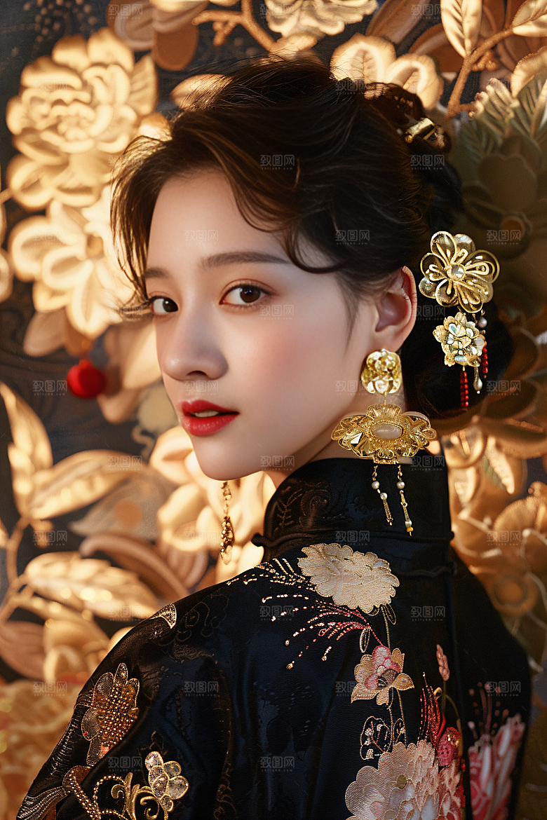 锦鲤汉服美女古风唯美素材