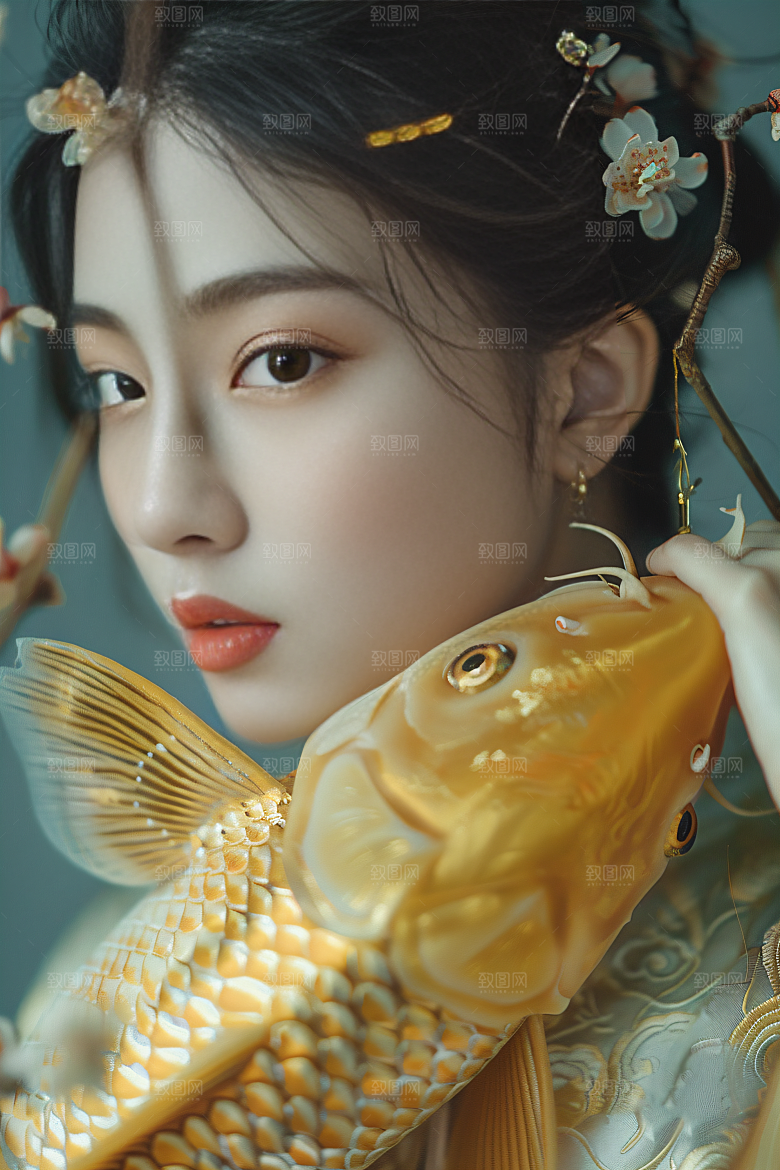 锦鲤汉服美女传统人像素材