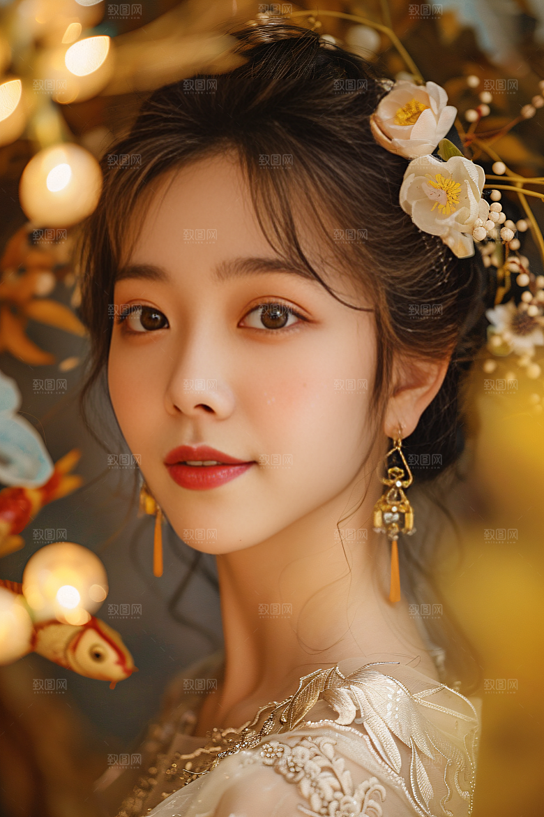 锦鲤汉服美女吉祥高清素材