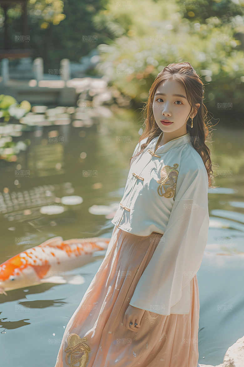 锦鲤汉服美女优雅人像素材
