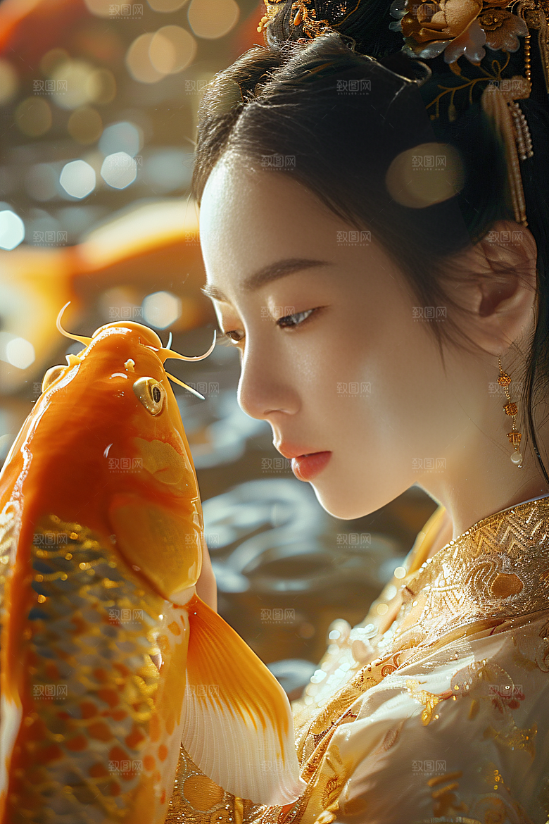 锦鲤汉服美女古风优雅素材