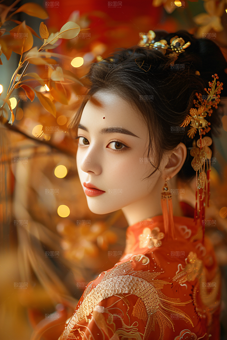 锦鲤汉服美女精致吉祥素材