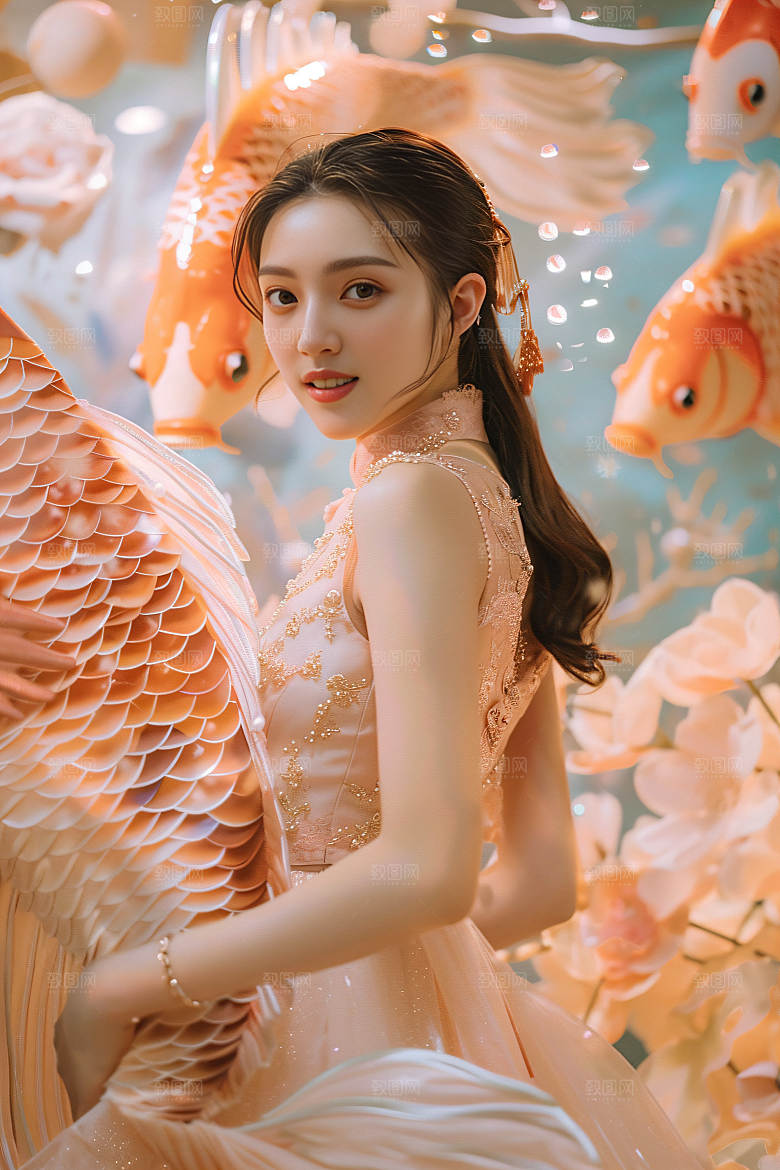锦鲤汉服美女高清人像素材