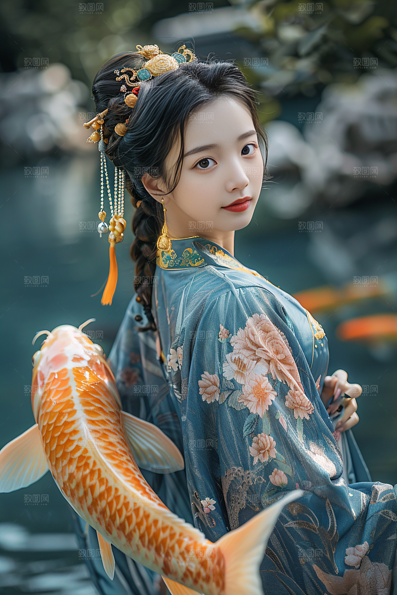锦鲤汉服美女高清古风素材