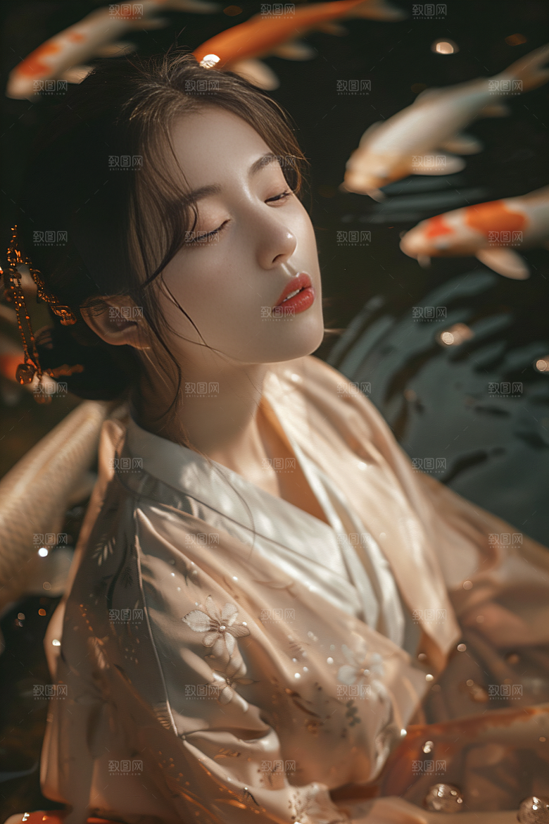 锦鲤汉服美女古风优雅素材