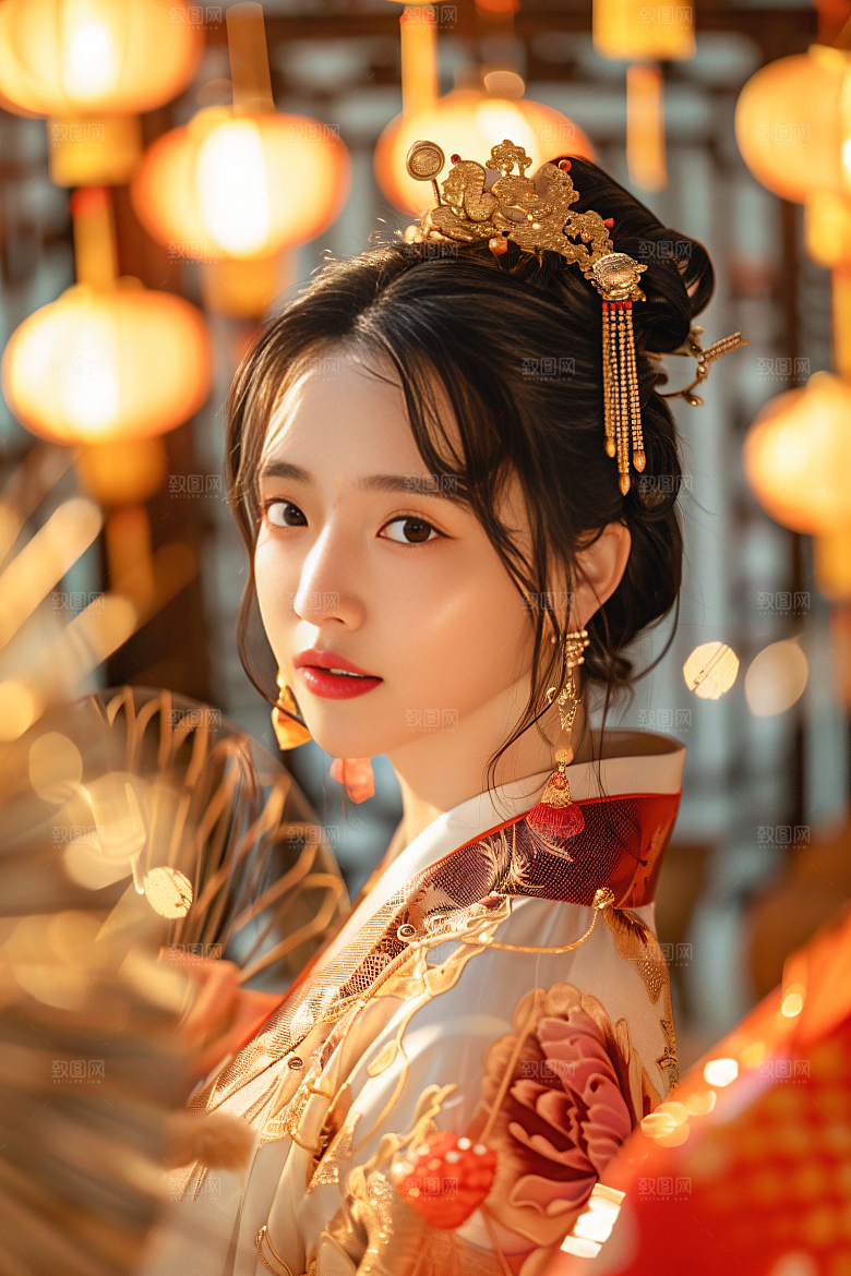 锦鲤汉服美女肖像古风素材