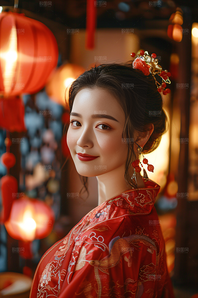 锦鲤汉服美女吉祥金鱼素材