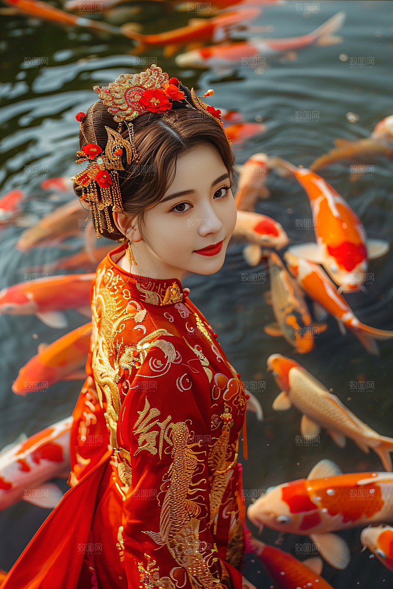 锦鲤汉服美女古风高清素材
