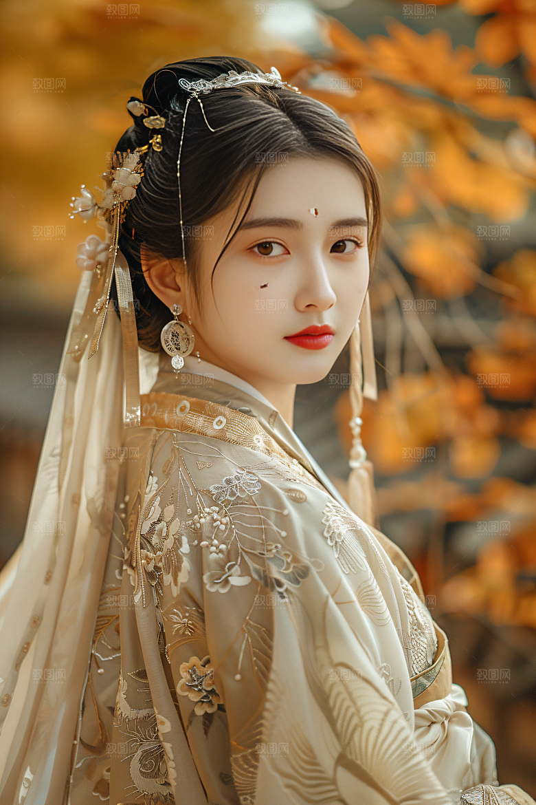 锦鲤汉服美女中国风肖像素材