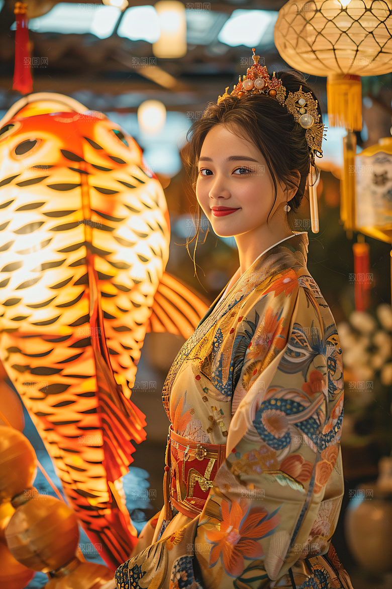 锦鲤汉服美女肖像中国风素材