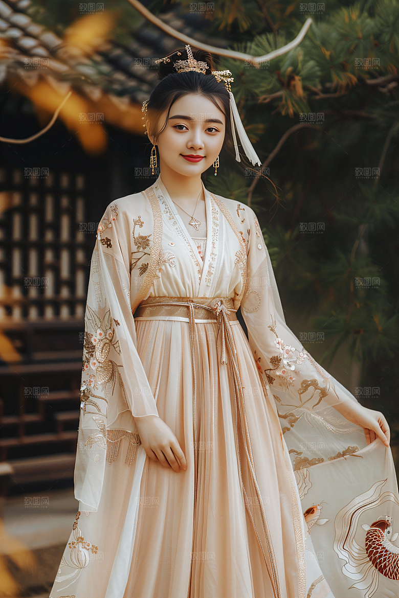 锦鲤汉服美女古风人像素材