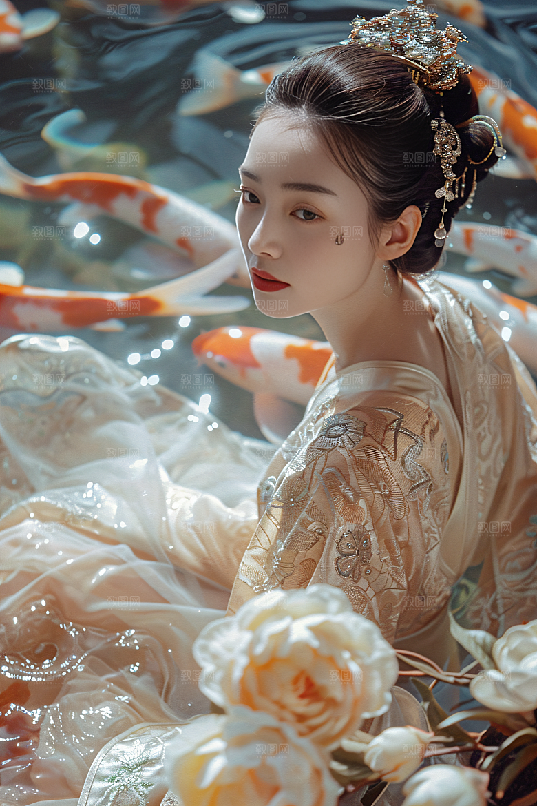 锦鲤汉服美女古风古风素材