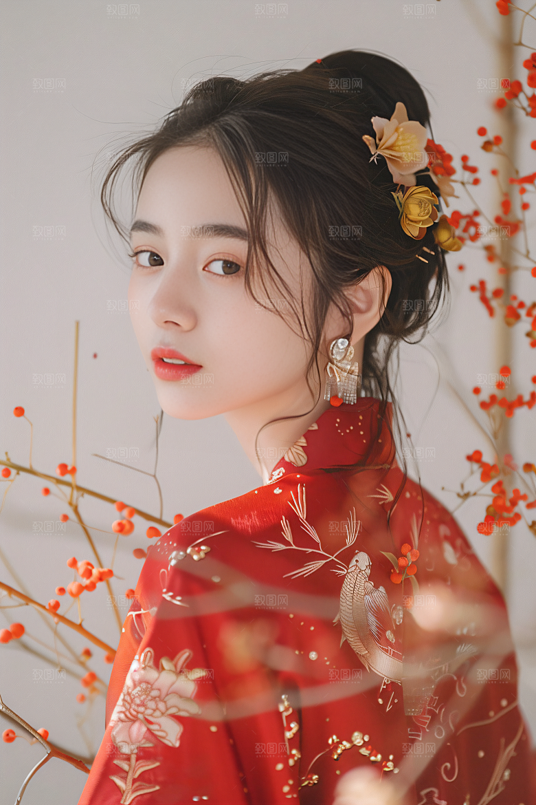 锦鲤汉服美女高清优雅素材