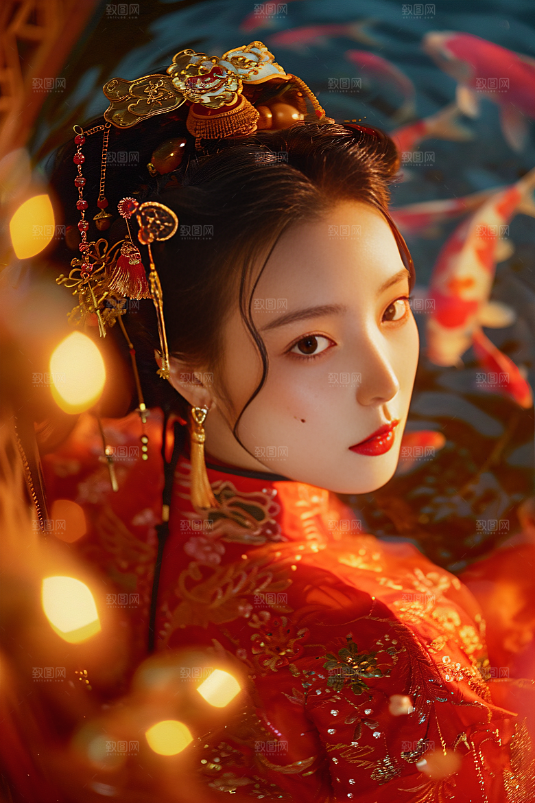 锦鲤汉服美女肖像古风素材