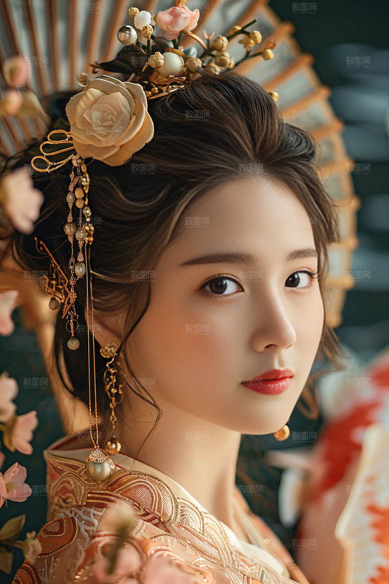 锦鲤汉服美女人像古风素材