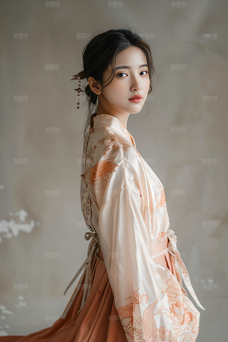 锦鲤汉服美女古风人像素材