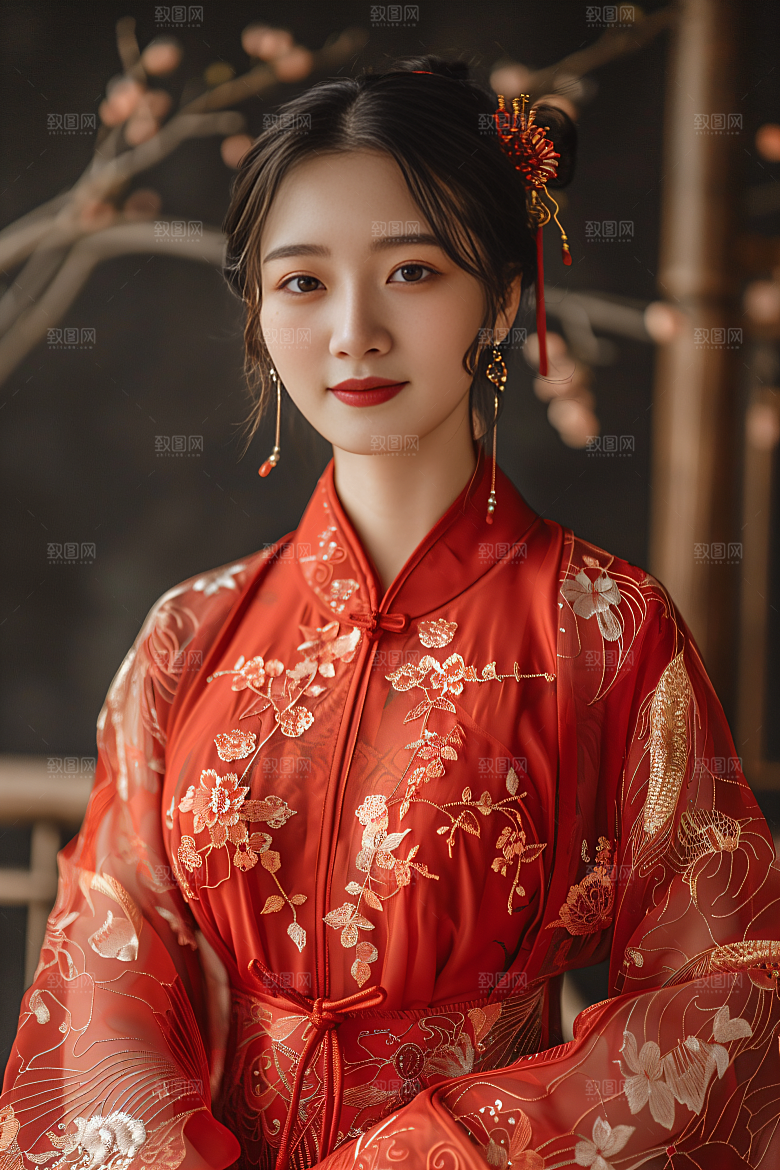 锦鲤汉服美女精致中国风素材