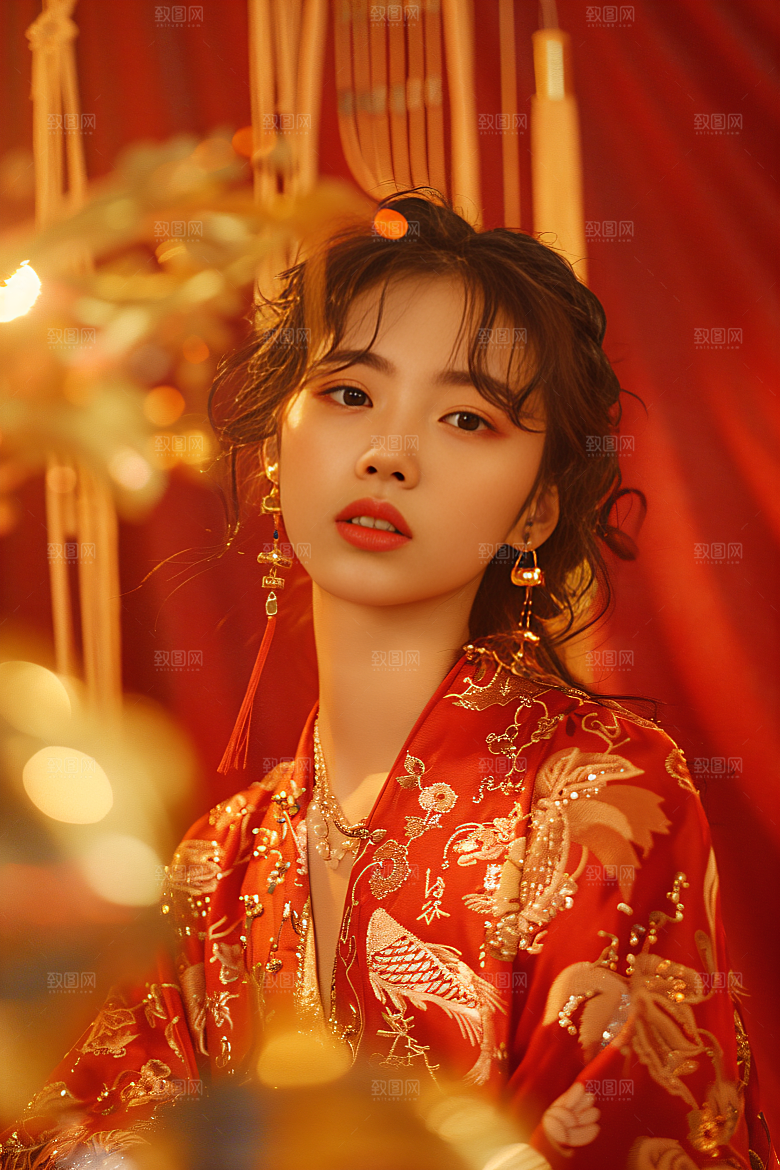 锦鲤汉服美女吉祥高清素材