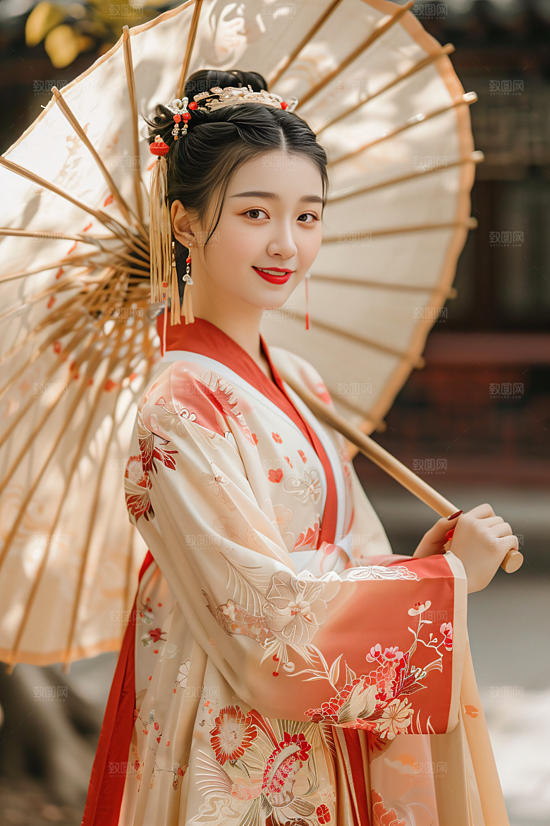 锦鲤汉服美女中国风人像素材